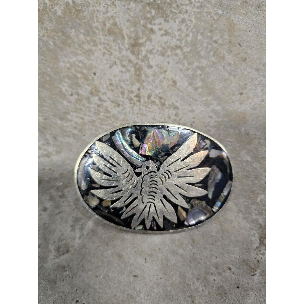Vintage Hand-Engraved Thunderbird Belt Buckle – Unusual Oval Western